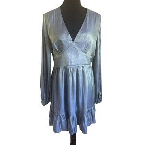 Womens Midi Babydoll Dress Halara Blue Green Shiimmer Long Sleeve NWT Medium